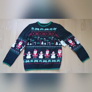 Holiday Black and Red Festive "Ugly" Sweater 10/12 Large Youth
